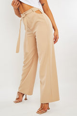 Stone Waist Cut Out Wide Leg Trousers - Adela-Trousers