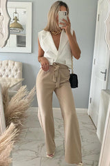Stone Waist Cut Out Wide Leg Trousers - Adela-Trousers