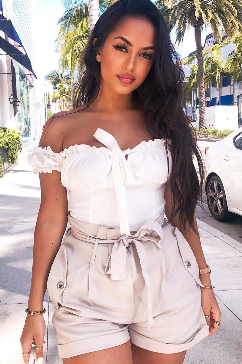 Stone Woven Tie Waist Tailored Shorts - Perrie-Shorts