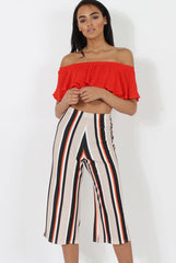 Stone and Black Stripe Culotte - Margo-Trousers