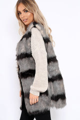 Stripe Faux Fur Gilet - Neena-Jackets