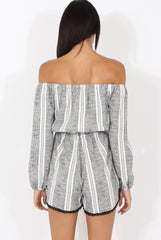 Stripe Off The Shoulder Playsuit - Abigail-Playsuits