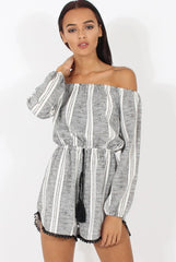 Stripe Off The Shoulder Playsuit - Abigail-Playsuits