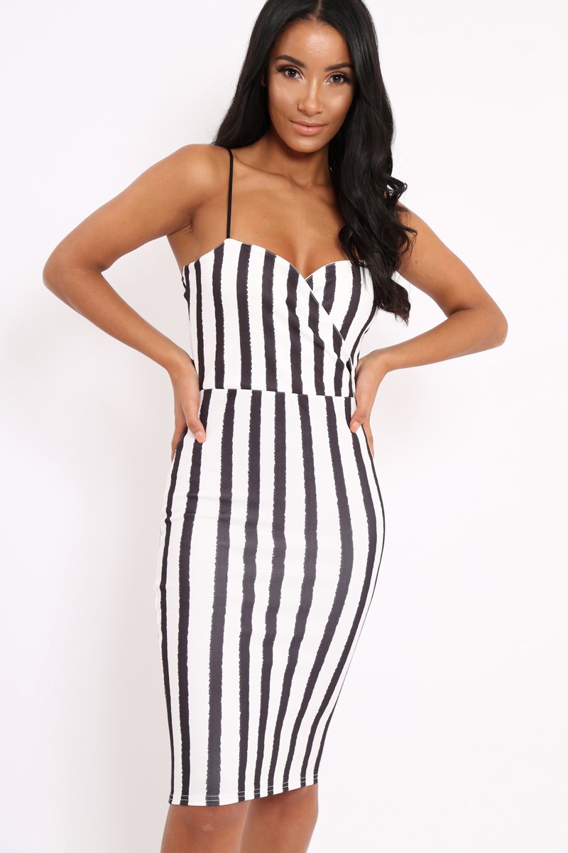 Stripe Wrap Front Bodycon Dress - Tiniqua-Dresses