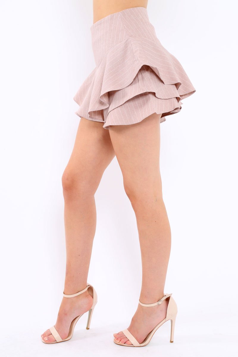 Striped Rose Frill High Waisted Shorts - Claudelle-Shorts
