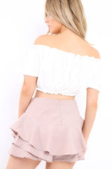 Striped Rose Frill High Waisted Shorts - Claudelle-Shorts