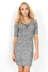 Suzie Grey Tie Up Cut Out Shoulder Dress-Dresses