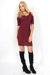 Suzie Wine Tie Up Cut Out Shoulder Dress-Dresses