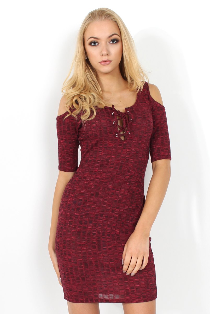 Suzie Wine Tie Up Cut Out Shoulder Dress-Dresses