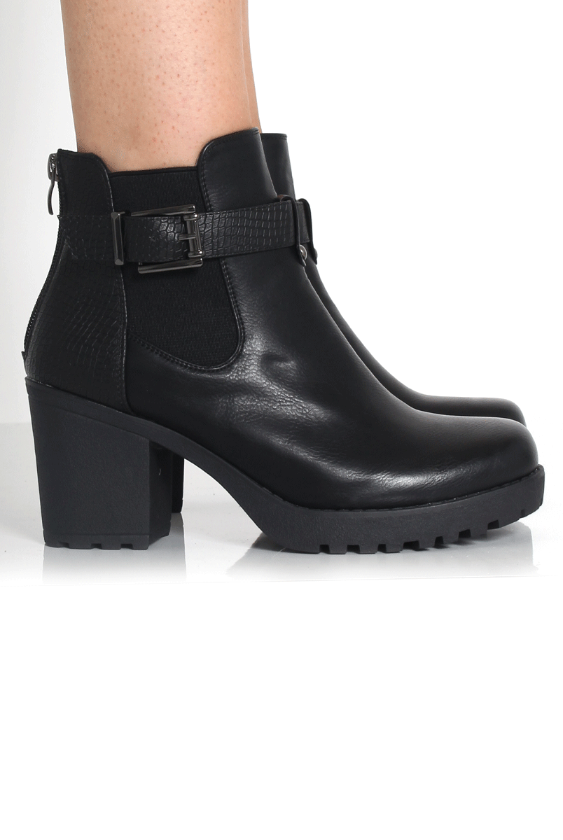 Tabia Black Chunky Heel Boots-Boots