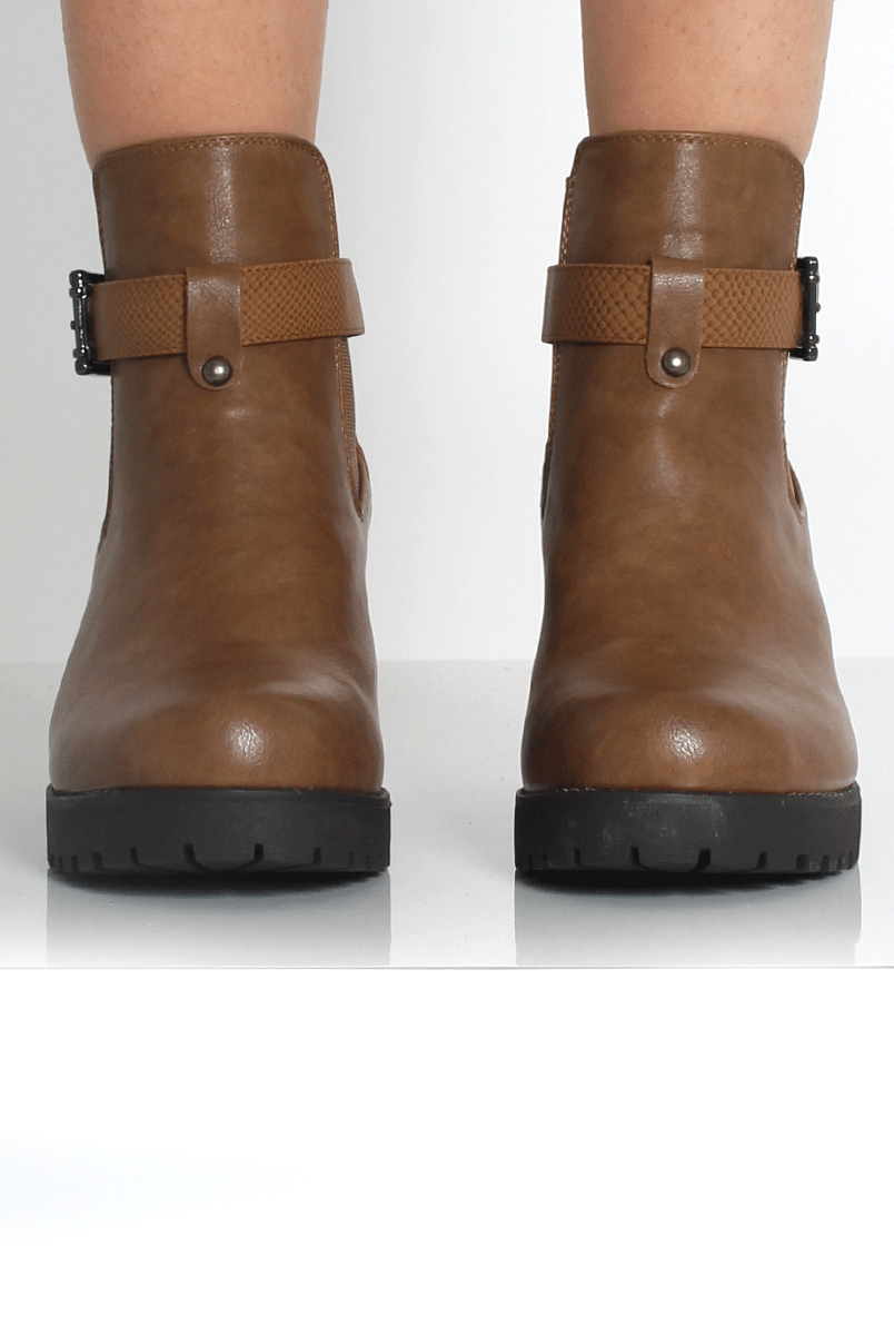 Tabia Brown Chunky Heel Boots-Boots