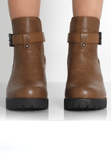Tabia Brown Chunky Heel Boots-Boots