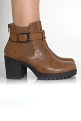 Tabia Brown Chunky Heel Boots-Boots