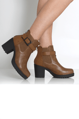Tabia Brown Chunky Heel Boots-Boots