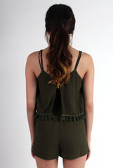 Tammy Khaki Tassle Playsuit-Playsuits