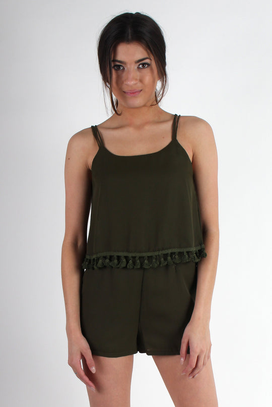 Tammy Khaki Tassle Playsuit