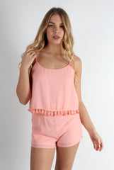 Tammy Pink Tassel Playsuit-Playsuits