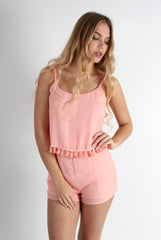 Tammy Pink Tassel Playsuit-Playsuits