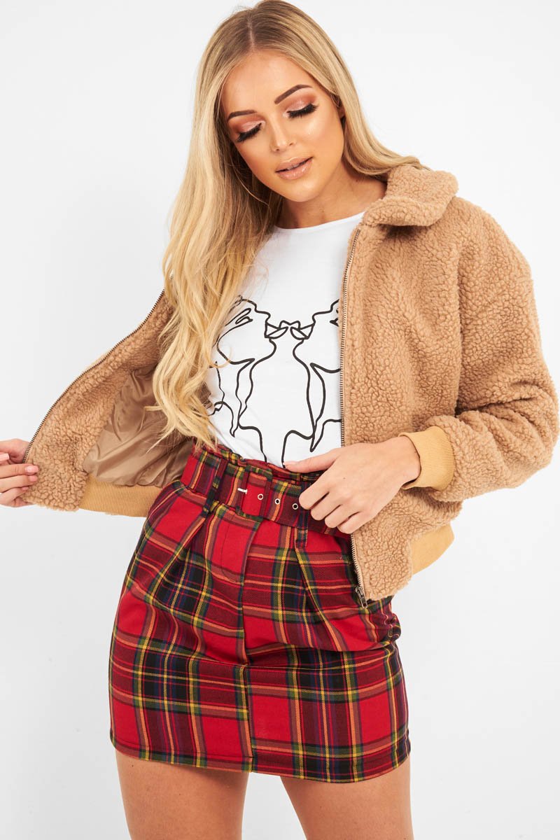 Tan Borg Cropped Bomber Jacket - Heidy-Jackets