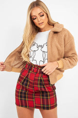 Tan Borg Cropped Bomber Jacket - Heidy-Jackets