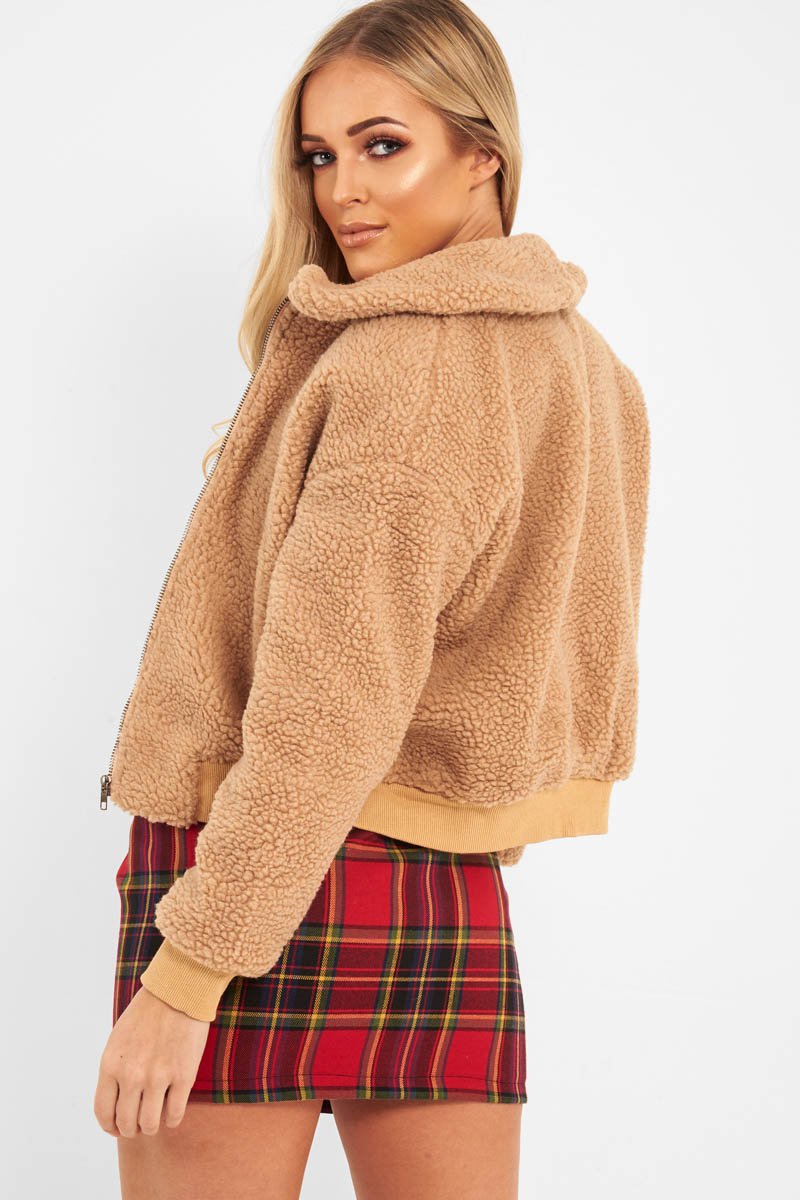 Tan Borg Cropped Bomber Jacket - Heidy-Jackets