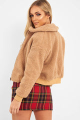 Tan Borg Cropped Bomber Jacket - Heidy-Jackets