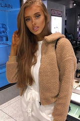 Tan Borg Cropped Bomber Jacket - Heidy-Jackets