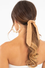 Tan Bow Detail Scrunchy - Cattie-Hair