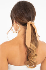 Tan Bow Detail Scrunchy - Cattie-Hair
