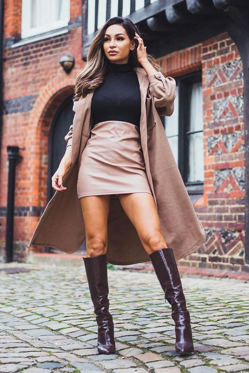 Tan Croc PU Leather Mini Skirt - Shane