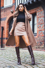 Tan Croc PU Leather Mini Skirt - Shane