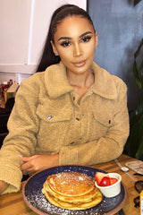 Tan Cropped Borg Trucker Jacket - Aarohi-Jackets