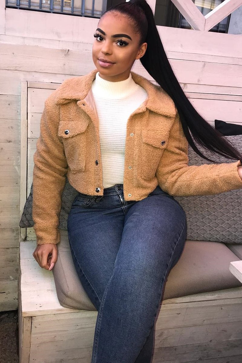 Tan Cropped Borg Trucker Jacket - Aarohi-Jackets