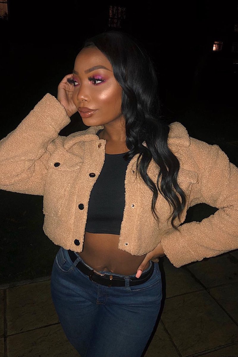 Tan Cropped Borg Trucker Jacket - Aarohi-Jackets