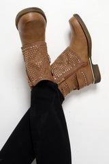 Tan Embellished Buckle Detail Boots - Kayson-Boots