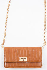 Tan Faux Croc Clasp Front Belt Body Bag - Dondi-Bags
