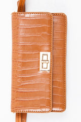 Tan Faux Croc Clasp Front Belt Body Bag - Dondi-Bags