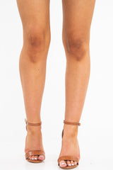 Tan Faux Croc Strappy Block Heels - Dovie-Heels