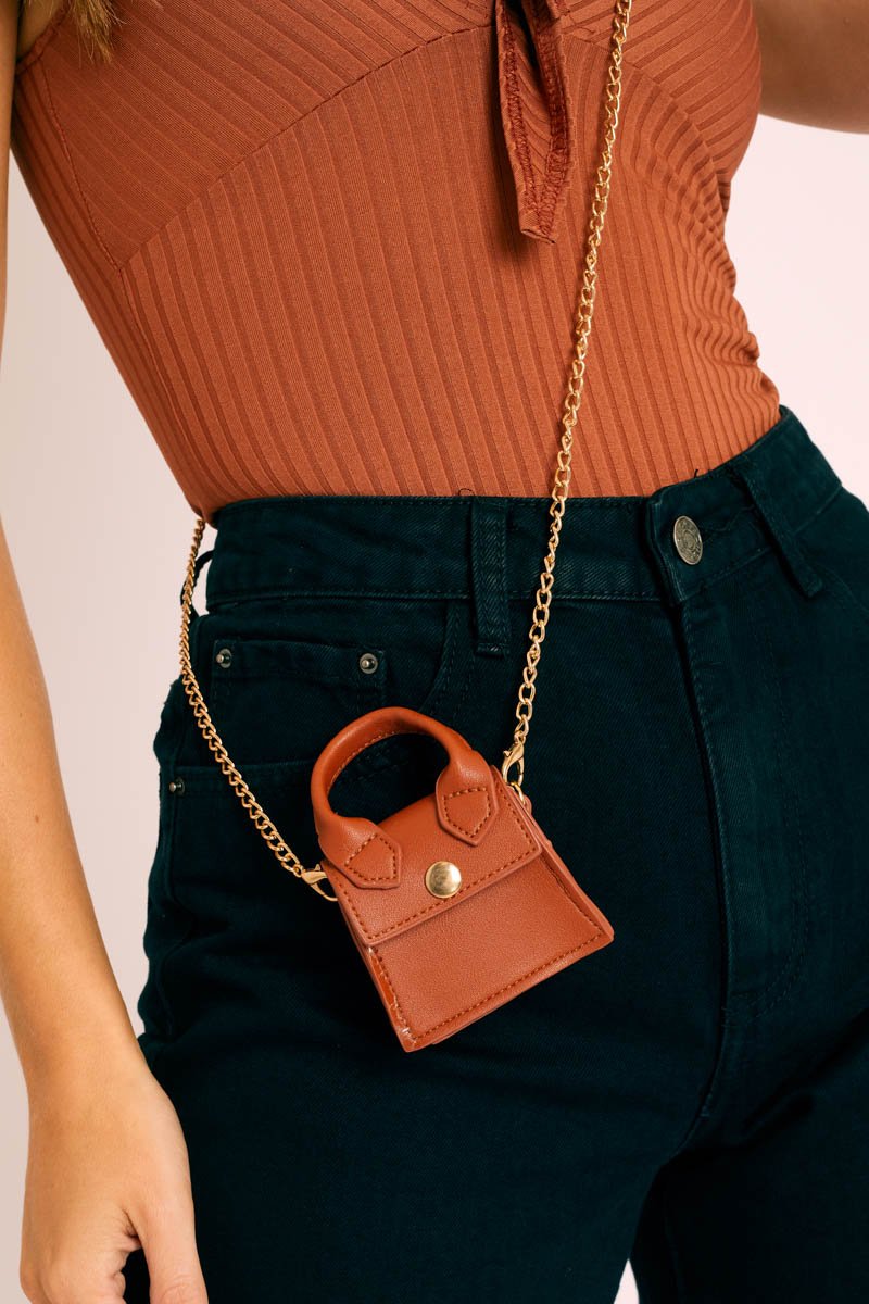 Tan Faux Leather Micro Mini Bag - Cailee-Bags