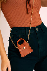 Tan Faux Leather Micro Mini Bag - Cailee-Bags