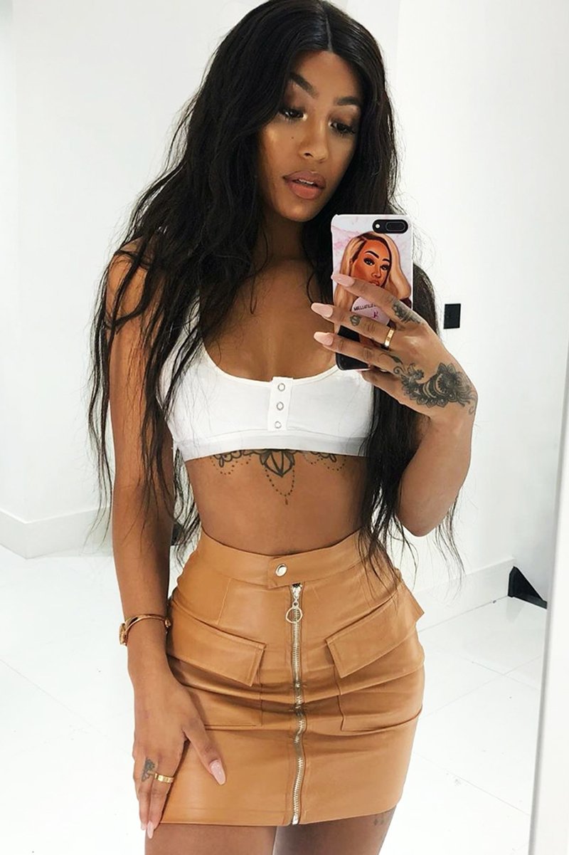 Tan Faux Leather Zip Front Utility Pocket Skirt - Paeyton-Skirts