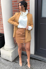 Tan Faux Leather Zip Front Utility Pocket Skirt - Paeyton-Skirts