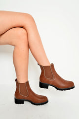 Tan Faux Suede Stud Trim Chelsea Boots - Spencer-Boots