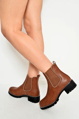 Tan Faux Suede Stud Trim Chelsea Boots - Spencer-Boots