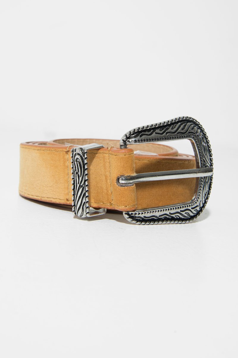 Tan Faux Suede Western Buckle Belt - Rayhana-Belts