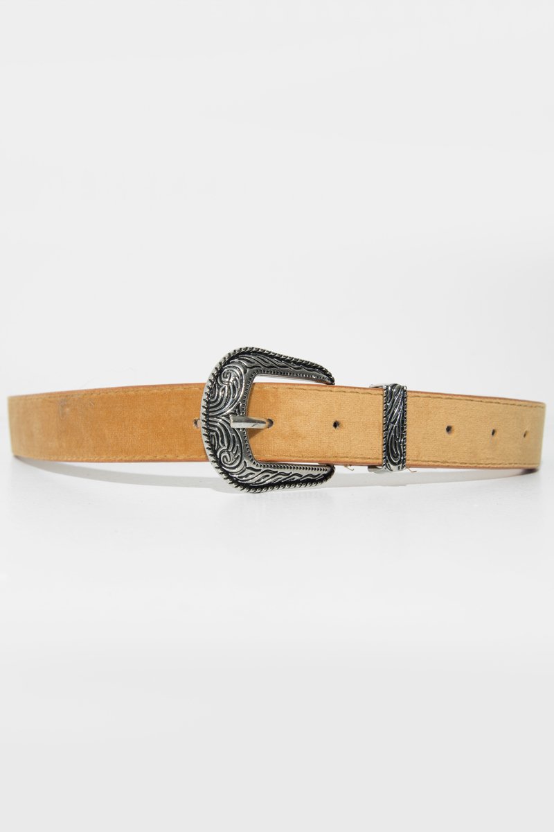 Tan Faux Suede Western Buckle Belt - Rayhana-Belts