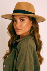 Tan Felt Ribbon Detail Fedora Hat - Jasper-Hats