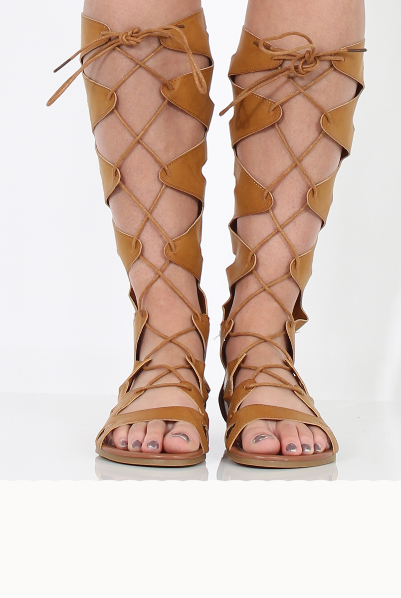 Tan Gladiator Tie Up Sandals - Fergie-Sandals