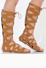 Tan Gladiator Tie Up Sandals - Fergie-Sandals