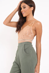 Tan Lace Open Back Bodysuit - Naomie-Bodysuits